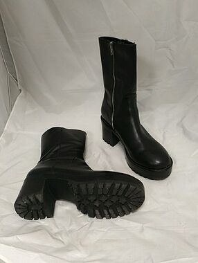 Steve Madden Black Leather Mid-Calf Platform Boots Annalyn Size 11M